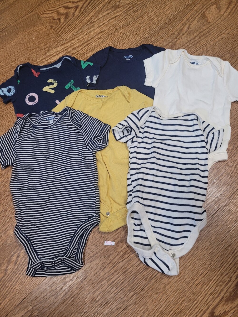 Old Navy Set Of 6 Onesies 6-12 Months Navy Blue Yellow White